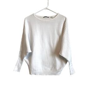 T Tahari White Ribbed Dolman Sleeve Sweater Solid Neutral Casual XL